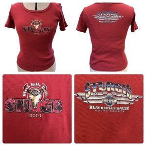 Sturgis Black Hills Rally 2001 Harley VTG Made - USA Cropped Top Women's L, Rust